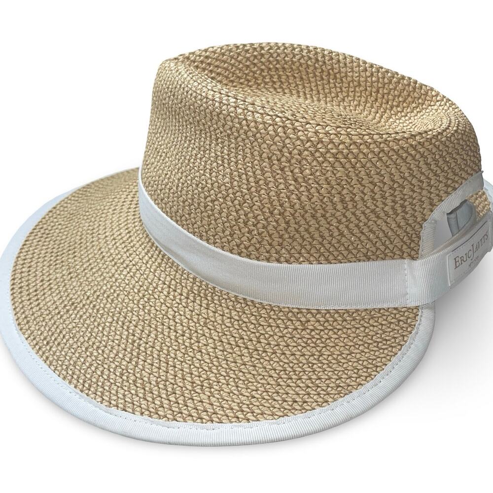 Eric Javits Sun Crest Hybrid Fedora Visor Peanut White Squishee Straw Hat - Picture 8 of 11